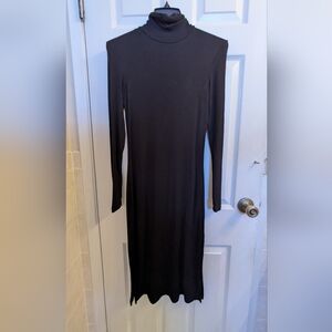 James Perse Turtleneck Double Split Midi in Black Stretch Dress 0/XS